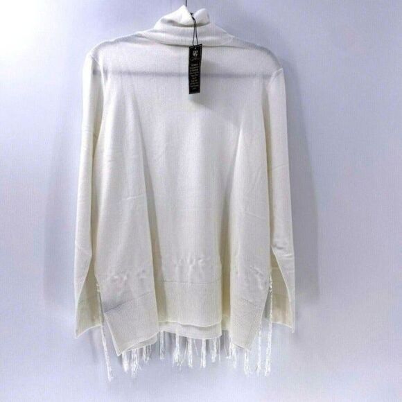 DG2 by Diane Gilman - Fringe Fully Fashioned Turtleneck Blouse - Ivory, XL - Picture 4 of 7